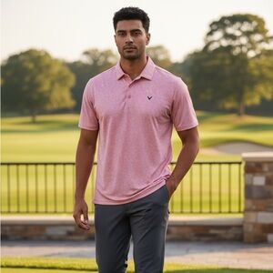 Callaway Men's Light Pink Patterned Polo Mens M  cool moisture wicking
